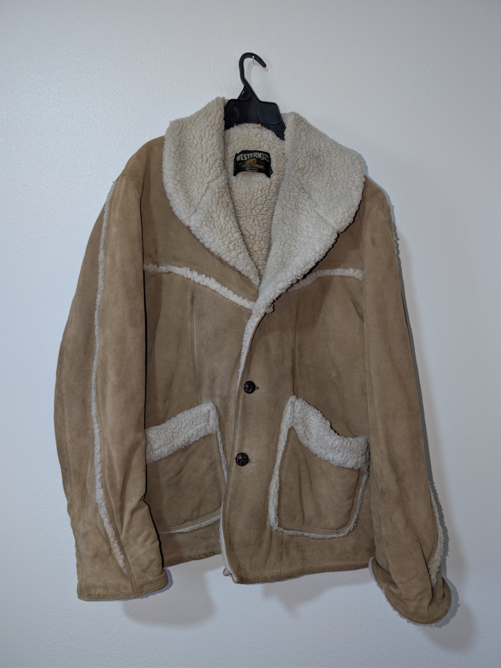 Vintage 70s Sears Western Outdoor Wear Suede Shearling Coat XL